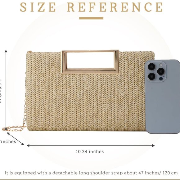 Top Handle Straw Clutch for Women Summer Clutch Straw Evening Bag Raffia Crossbo - Picture 3 of 8